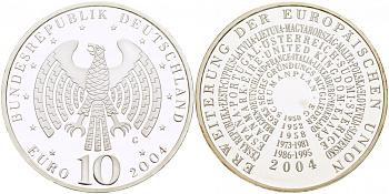 ФРГ 10 евро 2004 G, расширение Евросоюза KM 231, DE.S 10.14 серебро PROOF 1082-9-61