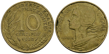 Франция 10 сантимов 1978 тип Marianne KM 929 алюминиевая бронза 4136-417