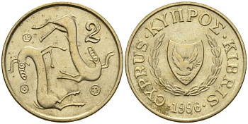 Кипр 2 цента 1996 KM 54.3 никель латунь 4596-119
