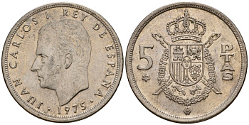 Испания 5 песет 1975 (79) Хуан Карлос I (1975-2014) KM 807 медно-никель 202-612