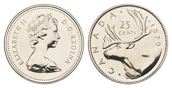 Канада 25 центов 1979 Елизавета II (1952-2022), олень KM 74 никель PROOF-LIKE (BU) 4631-934