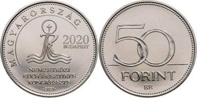 Венгрия 50 форинтов 2021 52-й Международный евхаристический конгресс в Будапеште KM NEW медно-никель UNC M28-07