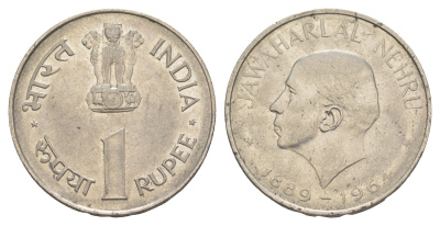 Индия 1 рупия 1964 Смерть Джавахарлала Неру KM 76 никель 4650-1042
