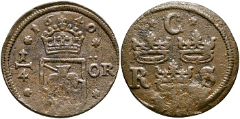 Швеция 1/4 эре 1640 Кристина (1632-1654) KM медь 36-611