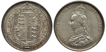 Великобритания 1 шиллинг 1887 Виктория (1837-1901) KM 761, Spink 3926 серебро 00-00