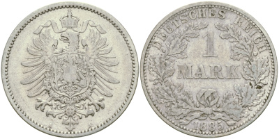 Германия 1 марка 1885 A Weege 17, J. 9, KM 7 серебро 65-146