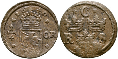 Швеция 1/4 эре 1640 Кристина (1632-1654) KM медь 36-611