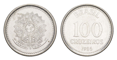 Бразилия 100 крузейро 1985 KM 595 нержавеющая сталь UNC 4644-535