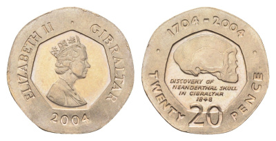 Гибралтар 20 пенсов 2004 300 лет захвату Гибралтара KM 1048 медно-никель UNC 4668-529