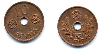 ФИНЛЯНДИЯ 10 ПЕННИ 1942 KM 33.1 медь 51-5016