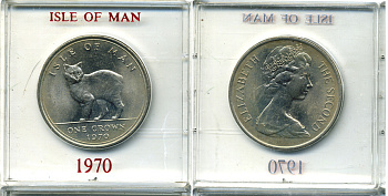 Остров Мэн 1 крона 1970 кошка Мэна, в оригинальной пластиковой коробке KM 18 медно-никель UNC 6-6-1-61