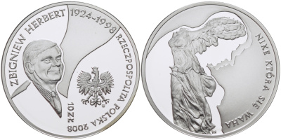 Польша 10 злотых 2008 MW, 10 лет со дня смерти Херберта Збигнева KM 635 серебро PROOF 06-282-14