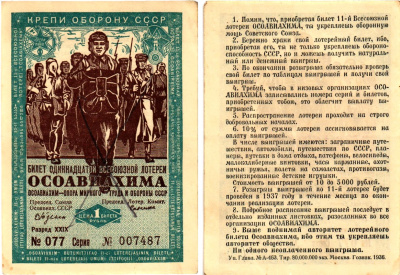 СССР 1 рубль 1936 Одиннадцатая всесоюзная лотерея Осоавиахима 2195-42-3-2