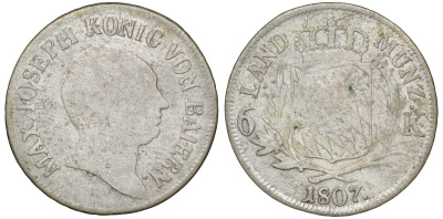 Бавария 6 крейцеров 1807 Максимилиан I Иосиф (1806-1825) AKS 52, KM 346 серебро 4174-1019