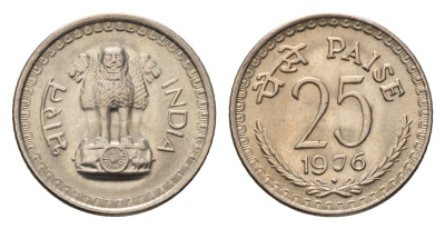 Индия 25 пайс 1976 KM 49.1 медно-никель UNC 4690-215