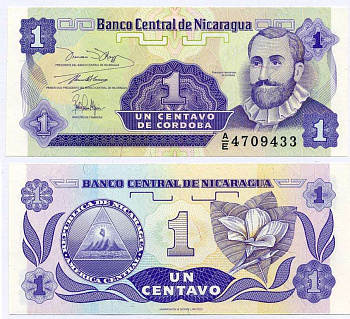 Никарагуа 1 сентаво ND (1991) Франсиско Эрнандес де Кордоба, плюмерия Pick 167 бумага UNC (ПРЕСС) 6262-26-1-1