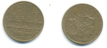 Франция 10 франков 1978 тип Матье KM 940, Le Franc 365.11-12 никель латунь 89-1417