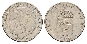 Швеция 1 крона 1988 Карл XVI Густав (1973- ) KM 852a медно-никель 183-311
