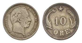 Дания 10 эре 1903 KM 795 серебро 4658-833