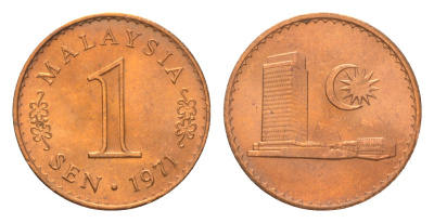 Малайзия 1 сена 1971 здание Парламента KM 1 бронза  UNC  M64-10