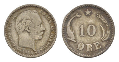 Дания 10 эре 1903 KM 795 серебро 4658-833