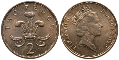 Великобритания 2 пенса 1989 Елизавета II (1952-2022) KM 936, Spink 4376 (C3) бронза 87-811