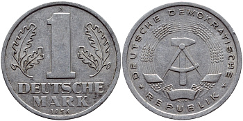 ГДР 1 МАРКА 1956 А, ПЕРВЫЙ ГОД KM 13 алюминий 4398-811