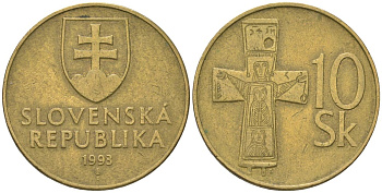 Словакия 10 крон 1993 MK KM 11.1 латунь 4584-237
