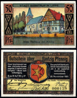 Барнтруп (Липпе) 50 пфеннигов 1921 Mehl Grabowski 66.2-2/4 бумага UNC (пресс) 7556-47-1-2