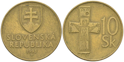 Словакия 10 крон 1993 MK KM 11.1 латунь 4584-237