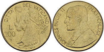 Ватикан 200 лир 1979  KM 147 алюминиевая бронза  UNC   4519-324