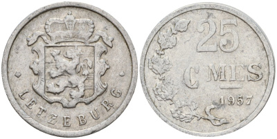 Люксембург 25 сантимов 1957 Шарлотта (1918-1964) KM 45a.1 алюминий 4597-1141