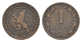 Нидерланды 1 цент 1878 Виллем III (1849-1890) KM 107 бронза 53-165