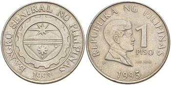 ФИЛИППИНЫ 1 ПИСО 1995 УЧЁНЫЙ ПИСАТЕЛЬ И ПОЭТ ХОСЕ РИСАЛЬ KM 269 медно-никель 4544-544