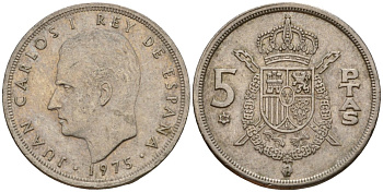 Испания 5 песет 1975 (80) Хуан Карлос I (1975-2014) KM 807 медно-никель 210-526