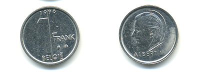 БЕЛЬГИЯ 1 ФРАНК 1996 BELGIE KM 188 железо плакированное никелем 86-1343