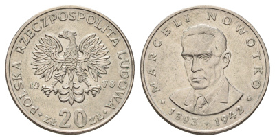 Польша 20 злотых 1976 MW, Марцелий Новотко KM 69, Parchimowicz 246c медно-никель 3999-955