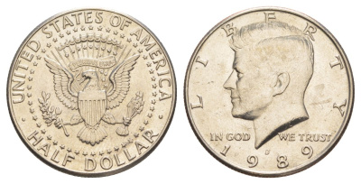 США 1/2 доллара (50 центов) 1989 D, Джон Кеннеди KM A202b медь плакированная медно-никелем aUNC 4367-1023