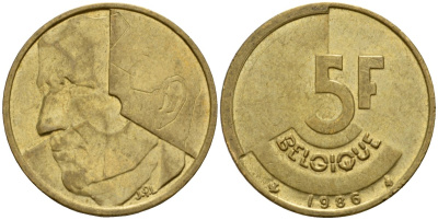 Бельгия 5 франков 1986 Belgique, Бодуэн I (1951-1993) KM 163 алюминиевая бронза 4601-147
