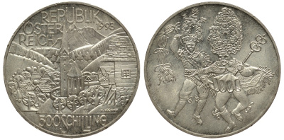 Австрия 500 шиллингов 1993 регион Альпы KM 3014 серебро UNC 413-4524