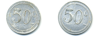 ФРАНЦИЯ 50 САНТИМОВ НАЧАЛО XX ВЕКА d 24 мм, вес около 1,0 гр., платежный жетон., платежный жетон алюминий 89-1051