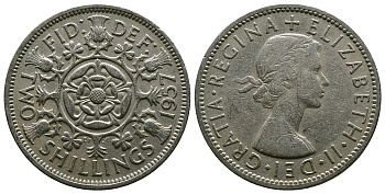 Великобритания 2 шиллинга (флорин) 1957 Елизавета II (1952-2022) KM 906, Spink 4146 медно-никель 4382-126