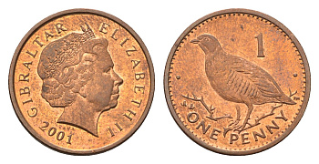 Гибралтар 1 пенни 2001 KM 773 сталь плакированная медью UNC 4668-468