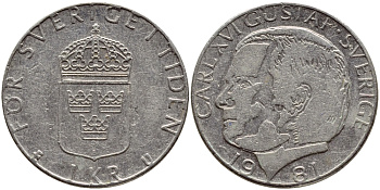 Швеция 1 крона 1981 Карл XVI Густав (1973- ) KM 852 медь плакированная медно-никелем 4397-1016