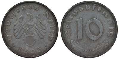 Германия 10 рейхспфеннигов 1943 D KM 101, J. 371 цинк 4121-1043