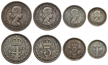 Великобритания набор из 4 монет 1966 1, 2, 3 и 4 пенса, Манди сет, Елизавета II (1952- ), Westminster SpinK 4131 серебро UNC 00-821-70