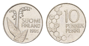 Финляндия 10 пенни 1995 KM 65 медно-никель 4647-356