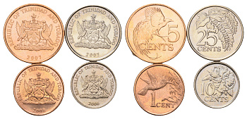 Тринидад и Тобаго набор из 4 монет (1, 5, 10, 25 центов) 2006, 2007 и 2008 KM 29, 30, 31 и 32 UNC 4669-836-839