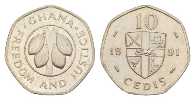 Гана 10 седи 1991 KM 29 сталь плакированная никелем UNC 4643-719