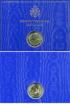 Ватикан 2 евро 2007 80 лет Бенедикту XVI, в оригинальном буклете KM 399 биметалл UNC 1-4-4-04
